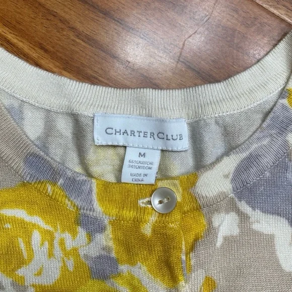 Charter Club Women's Tan Golden Watercolor Floral Soft Button Cardigan Size M - Picture 11 of 15